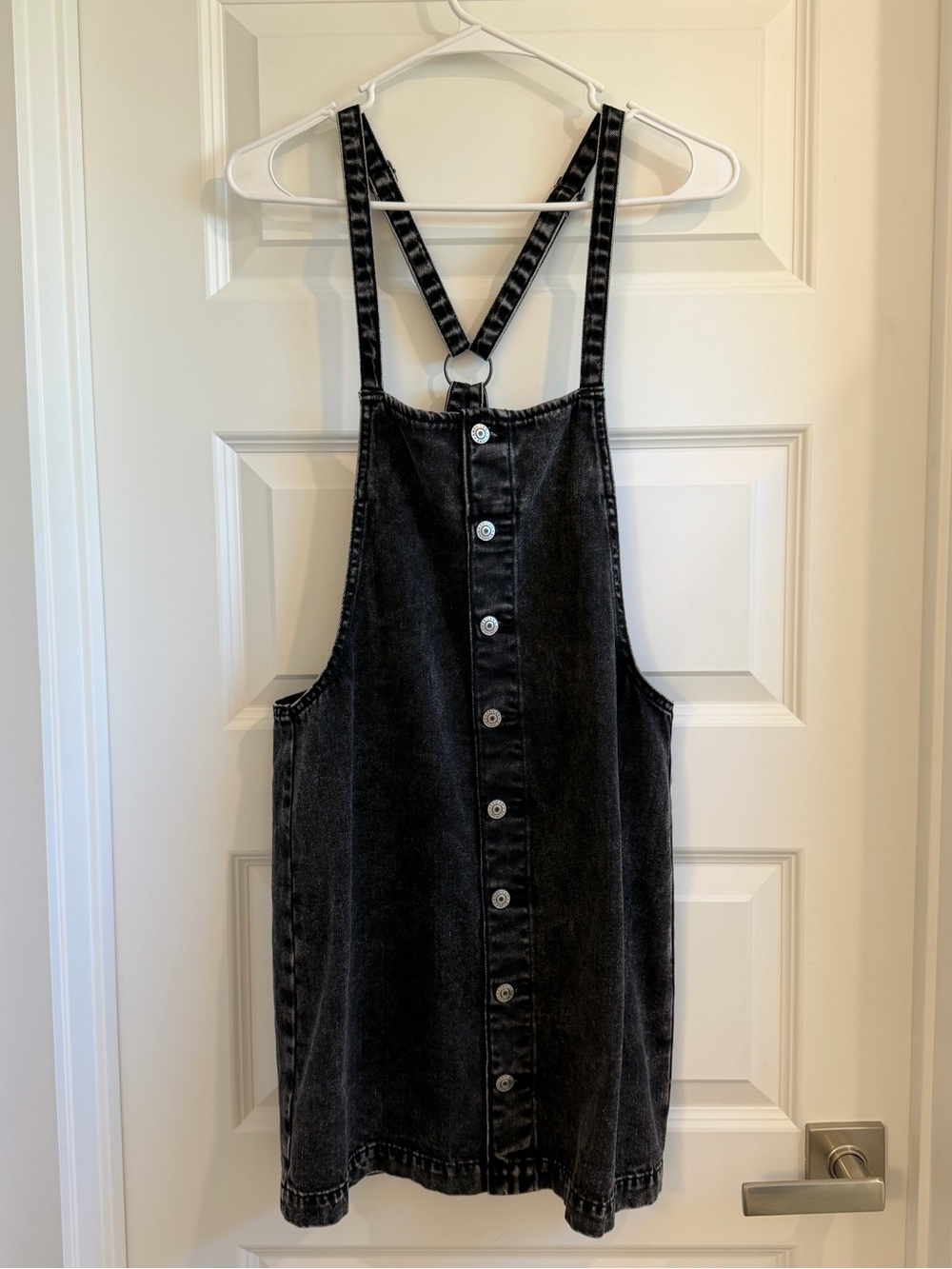 American Eagle Black Washed Denim Button-Front Dress